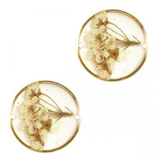 Connector with dried flowers 20mm - Gold-beige